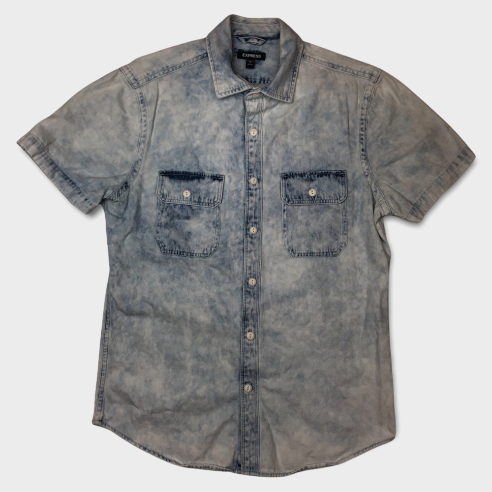 Express Denim Acid Wash Button Down Shirt Women’s Size Small